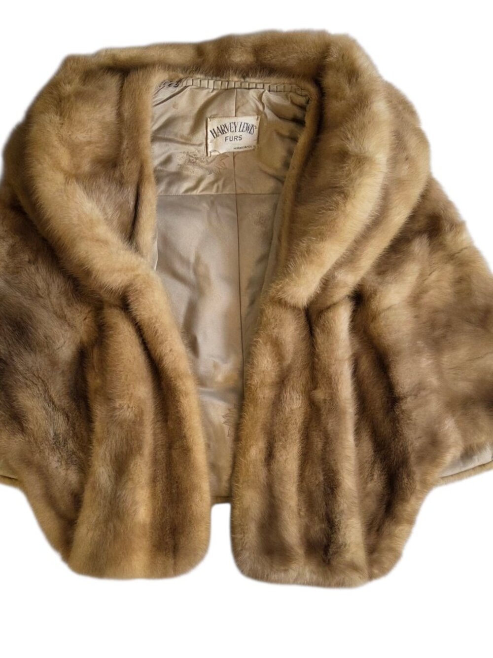 Vintage Harvey Lewis Furs Minneapolis Real Mink Fur Stole Shawl Wrap Brown